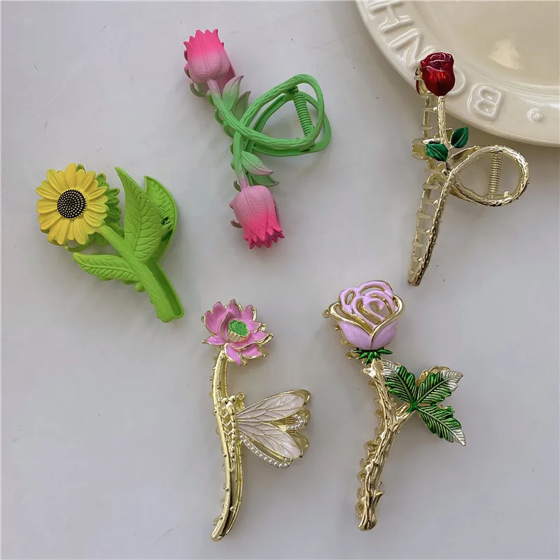 Retro Lotus Tassel Pendant Grab Clip Korea New Women's Metal Large Shark Crab Clip 2022 Women's Hair Accessories Hairpin