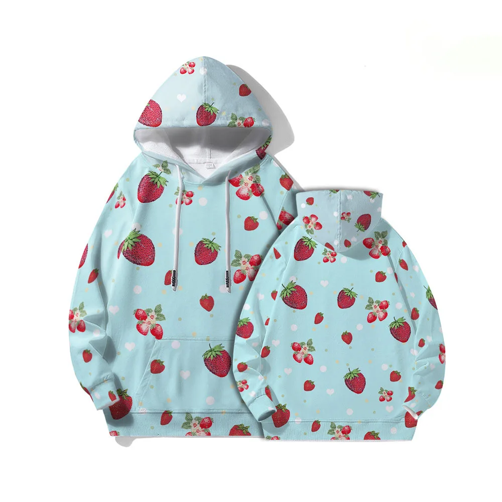 Cute Strawberry Pattern Print Hoodies Women Men Fashion Long Sleeve Hooded Sweatshirts Streetwear Pullovers Female y2k Clothing