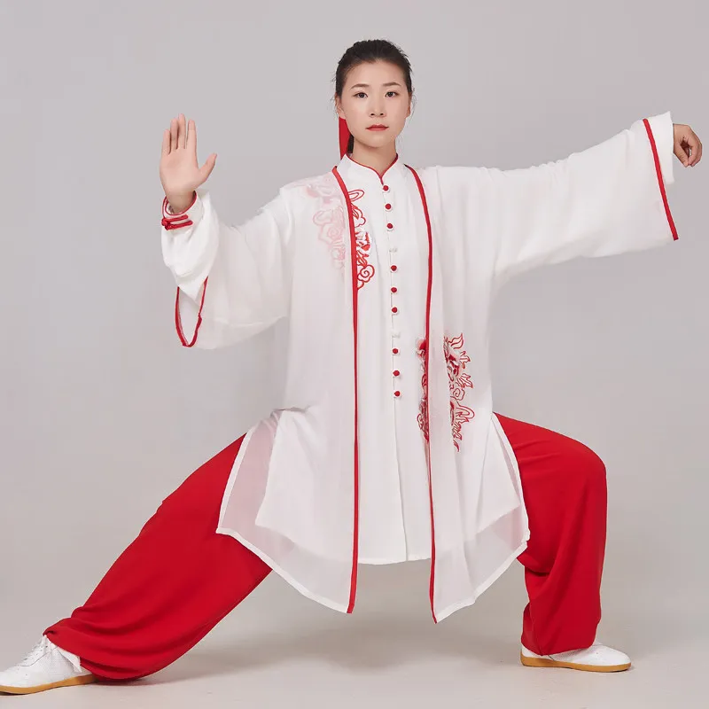 New Style Embroidered Tai Chi Suit Martial Arts Training Performance Outfit Men Women Slim Fit Medium Long Wear Design