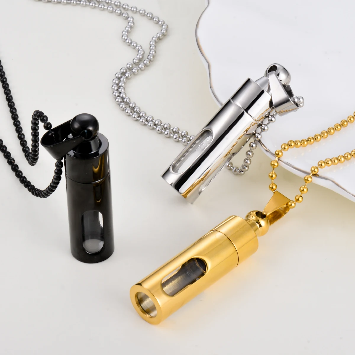 Stainless Steel Pendant Necklace Openable Glass Tube Container Urns Cylinder Cremation Memorial Pendant Necklace Jewelry