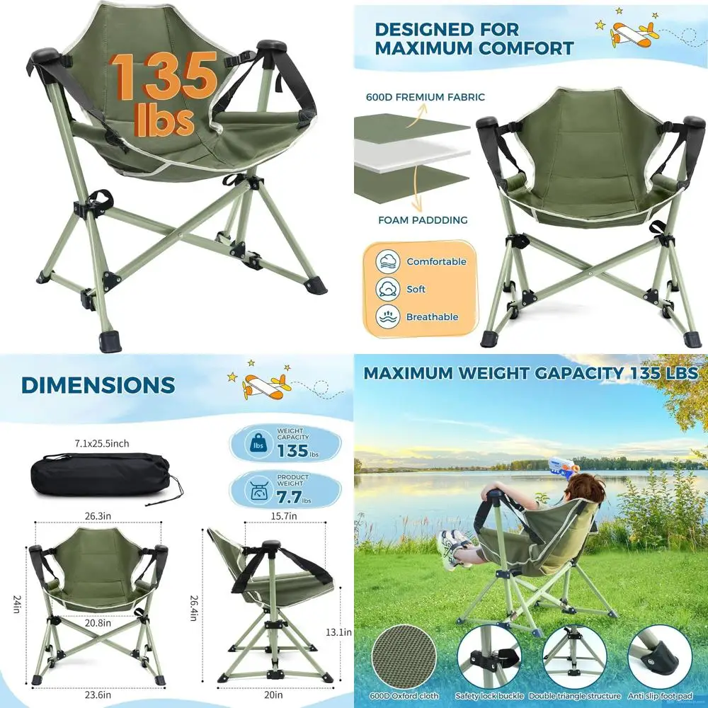 

Portable Green Hammock Swing Chair for Kids, Adjustable and Folding, Ideal for Camping, Travel, and Patio, Supports Up to 135 lb