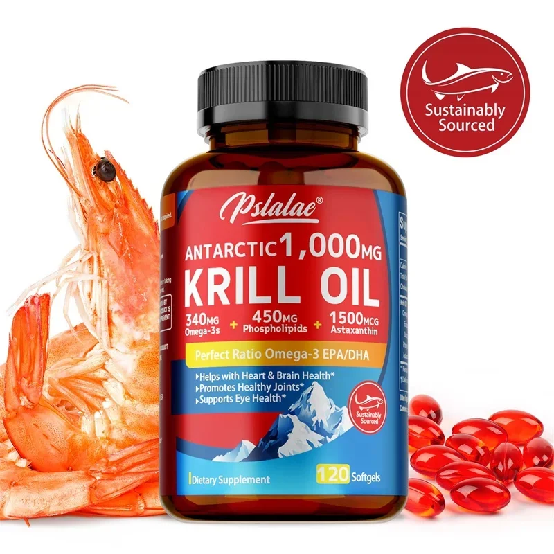 

Antarctic Krill Oil with Omega-3s EPA, DHA - Antioxidant, Skin Care, Protect Cardiovascular and Brain Health, Vision Support