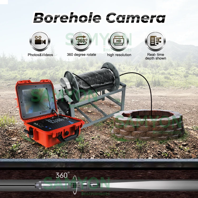 Underwater Well Borehole Inspection Testing Instrument 300m Side Camera 360 Degree Rotate Borehole Camera