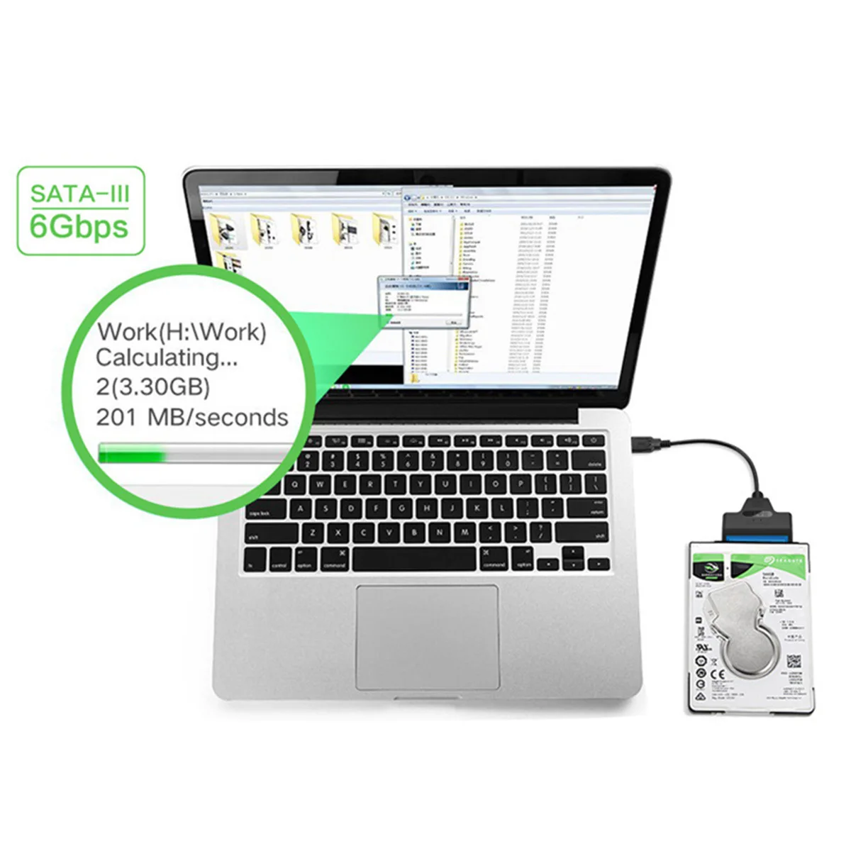 

Адаптер к Usb 3.0 2,5-дюймовый SSD-кабель для передачи данных Iii к Usb 3.0 Легкая поддержка Uasp Горячая замена Никелированный