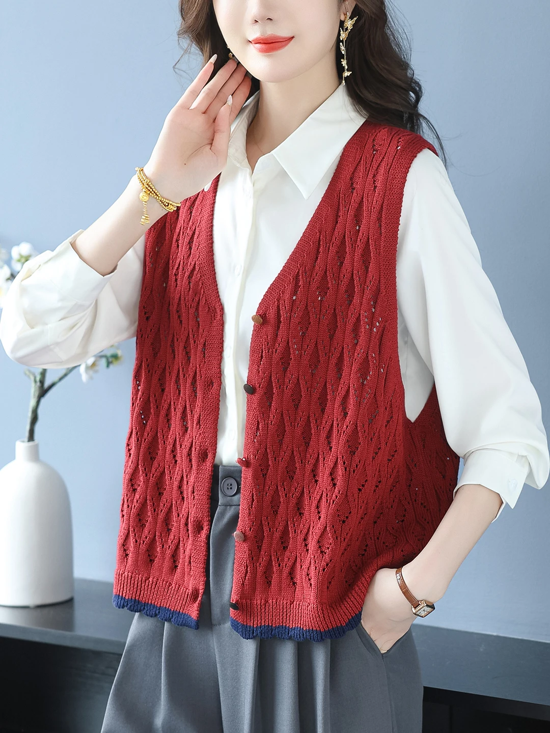 V-Ne Knitted Open Cardigan Top Women's Autumn Winter Loose Wool Vest Outerwear oulder Pad Vest Commute Sle ort Length