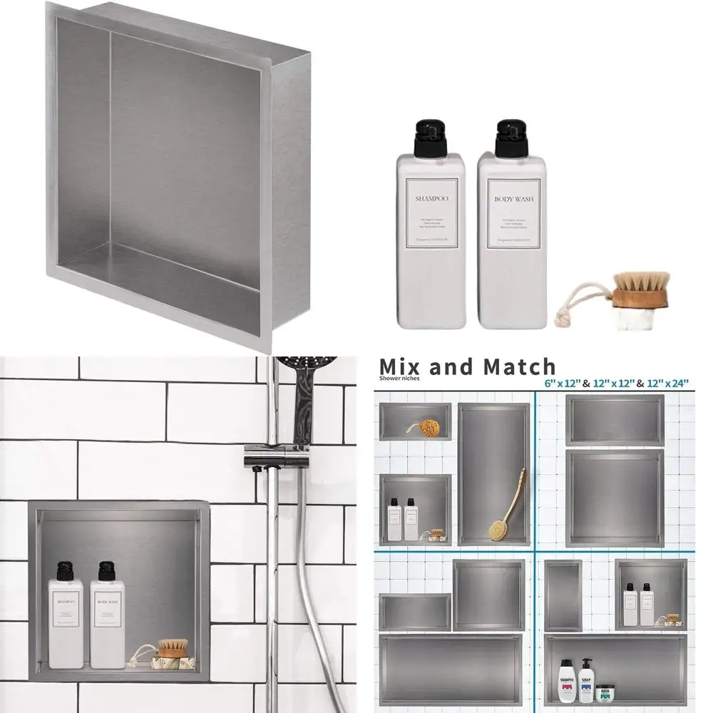 

Полка для душа из нержавеющей стали 12x12 дюймов с врезной полкой и креплением на стену из никелированной стали