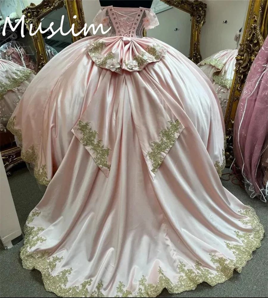 Wunderschöne rosa Quinceanera-Kleider mit 3D-Blumen, geschwollene Perlen, Vestidos De Xv Años Debütantin 15, Geburtstagsparty-Kleider, individuell gestaltet