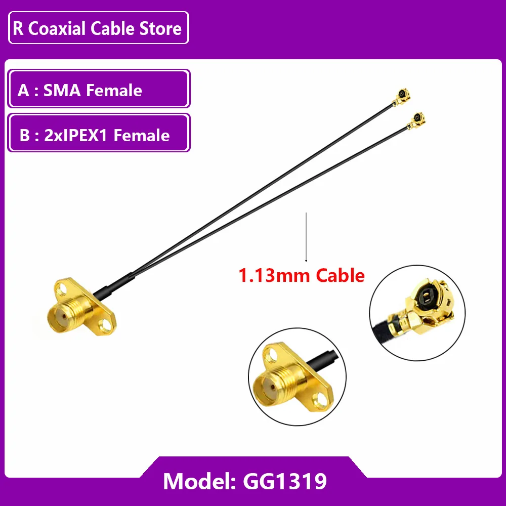 1PC 2Hole SMA Female to Dual MHF4 IPEX1/4 Female IPX U.fl Y Type Splitter Combiner RF1.13 0.81 Pigtail RF Coax Extension Jumper