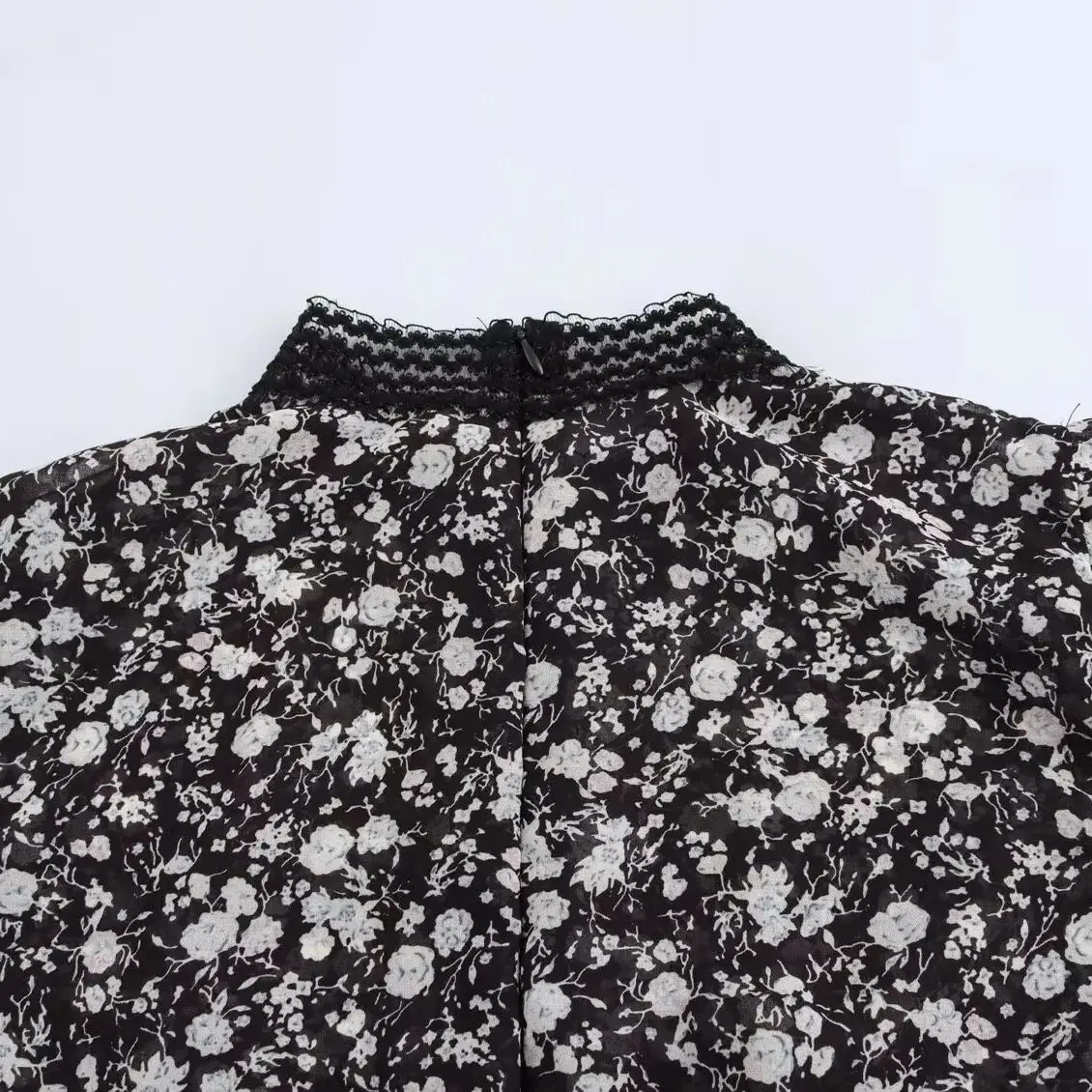 2025 خمر تقسم الدانتيل الأزهار طباعة نفخة الأكمام فستان قصير من الشيفون امرأة الخصر النحيف ألف خط هيم فساتين الصيف الصغيرة رداء #6