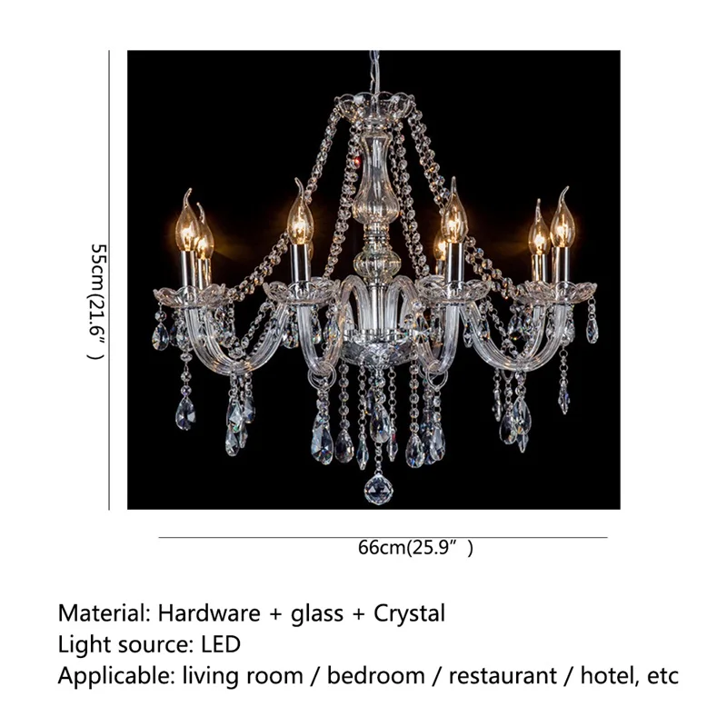 TYLA European Style Chandelier LED Candle Pendant Lamp Crystal Lighting Ceiling Luxury Fixtures for Home Hotel Hall