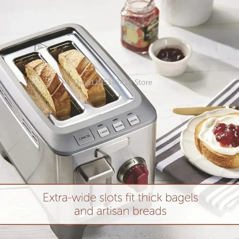 2 Slice Extra-Wide Slot Toaster, Stainless Steel with Shade Selector, Bagel & Defrost Functions, Red KnobDesignforHomeKitchenUse