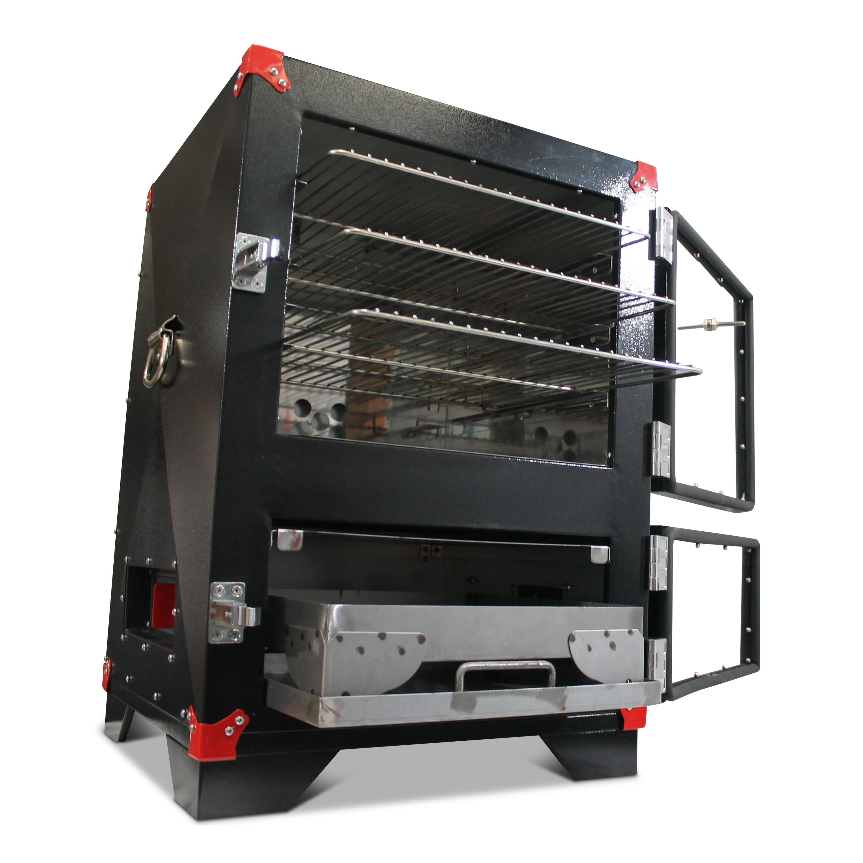 Easy Operation Portable Charcoal BBQ Grill Smoker Oven with Adjustable Racks and Finish Outdoor Use