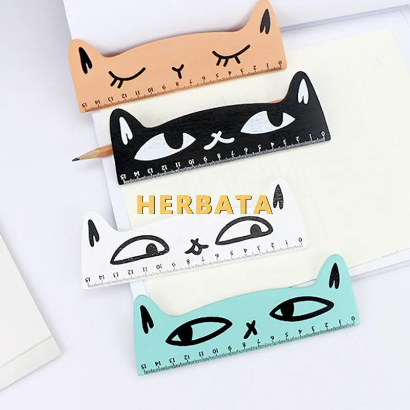 1PC Kawaii Cat Design Ruler Funny Stationery Wooden Rulers Office Accessories School escolar Kids Study Supplies