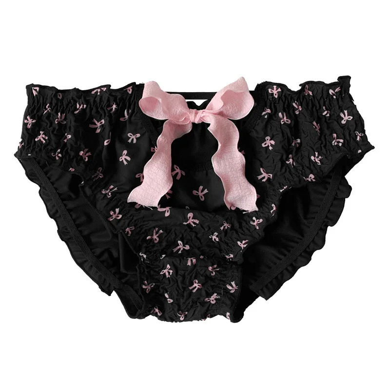 Women Milk Silk Bow Ruffle Fold Underwear Cute Lovely Sweety Panties Princess Style High Stretch Breathable Soft Breifs