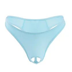 Penis Hole Lingerie Underwear Men Sexy Expose Cock G-String Open Crotch Pouch Underpant Gay Panties Ice Silk T-Back Thong