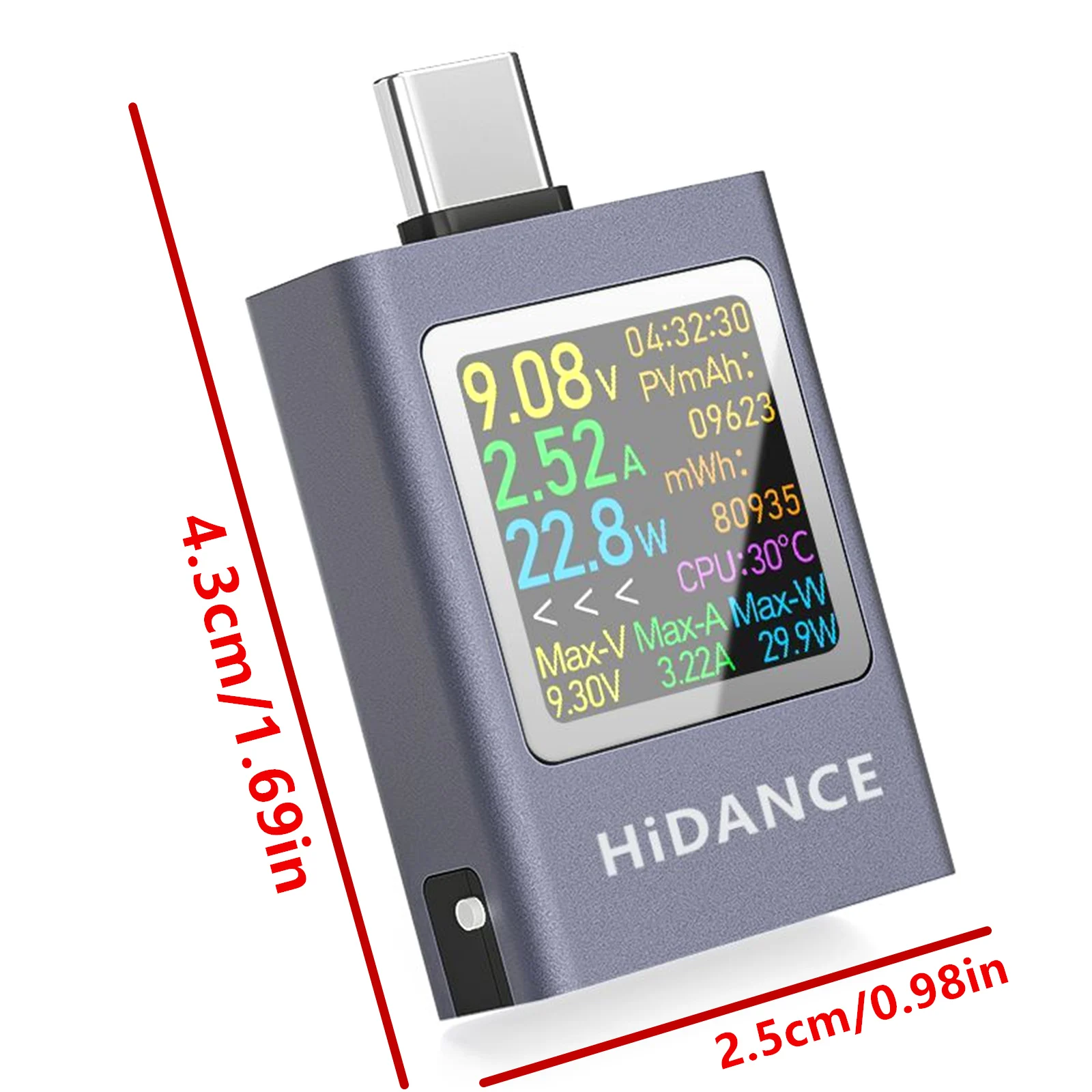 USB C Power Meter Tester 600W PD3.0 QC Battery Capacity Detection Color Screen Voltage Current Meter Data Recording for Type-C