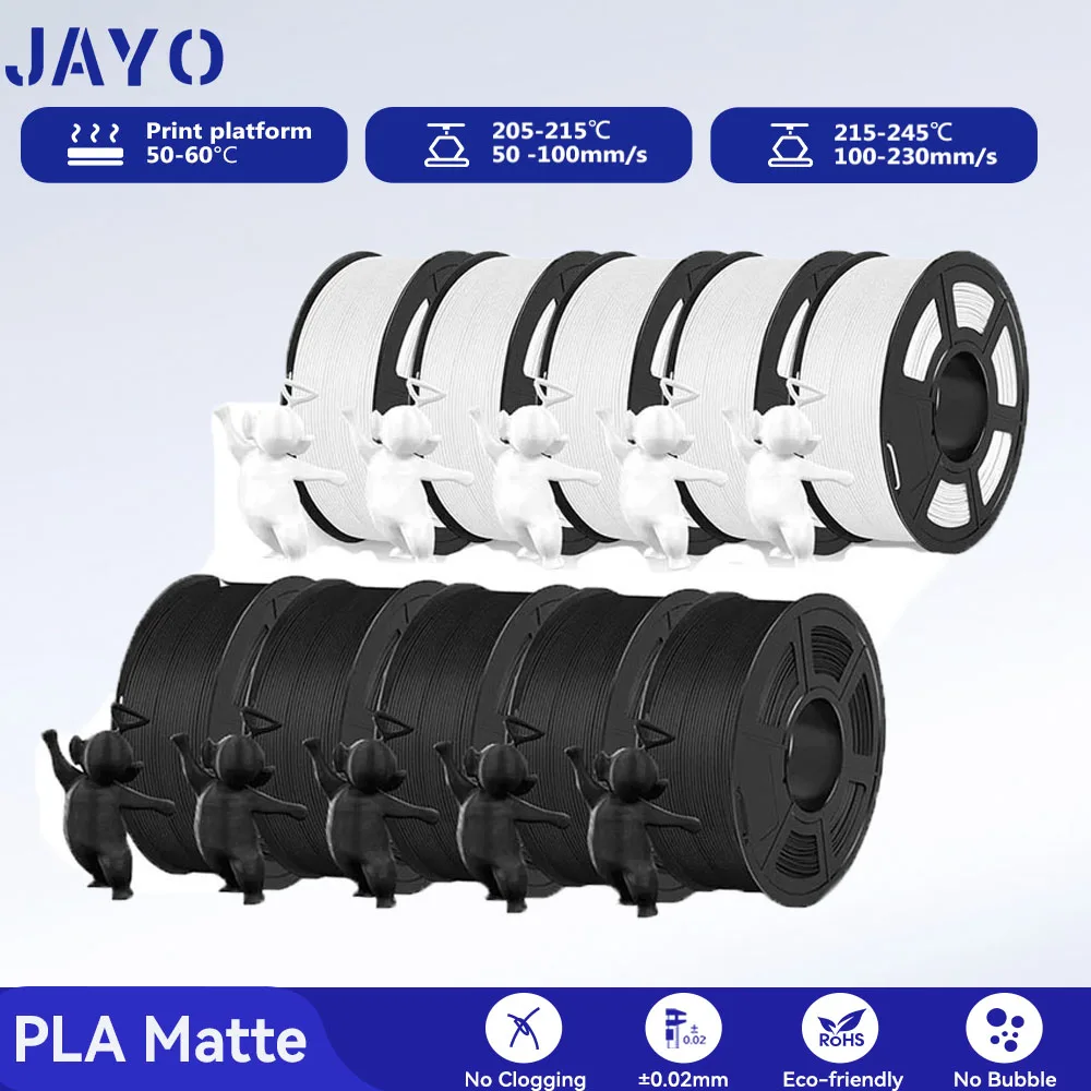 JAYO PLA Matte 3D Printer Filament 1.75mm+/-0.02mm 5/10Rolls 100% No Bubble Non-toxic3D Printing Materials for 3D Printer& Pen