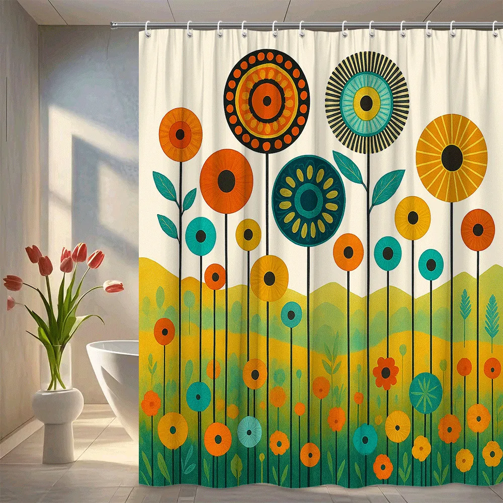 

Colorful Retro Floral Shower Curtain for Modern Bathroom Decor Waterproof Polyester Machine Washable with Hooks