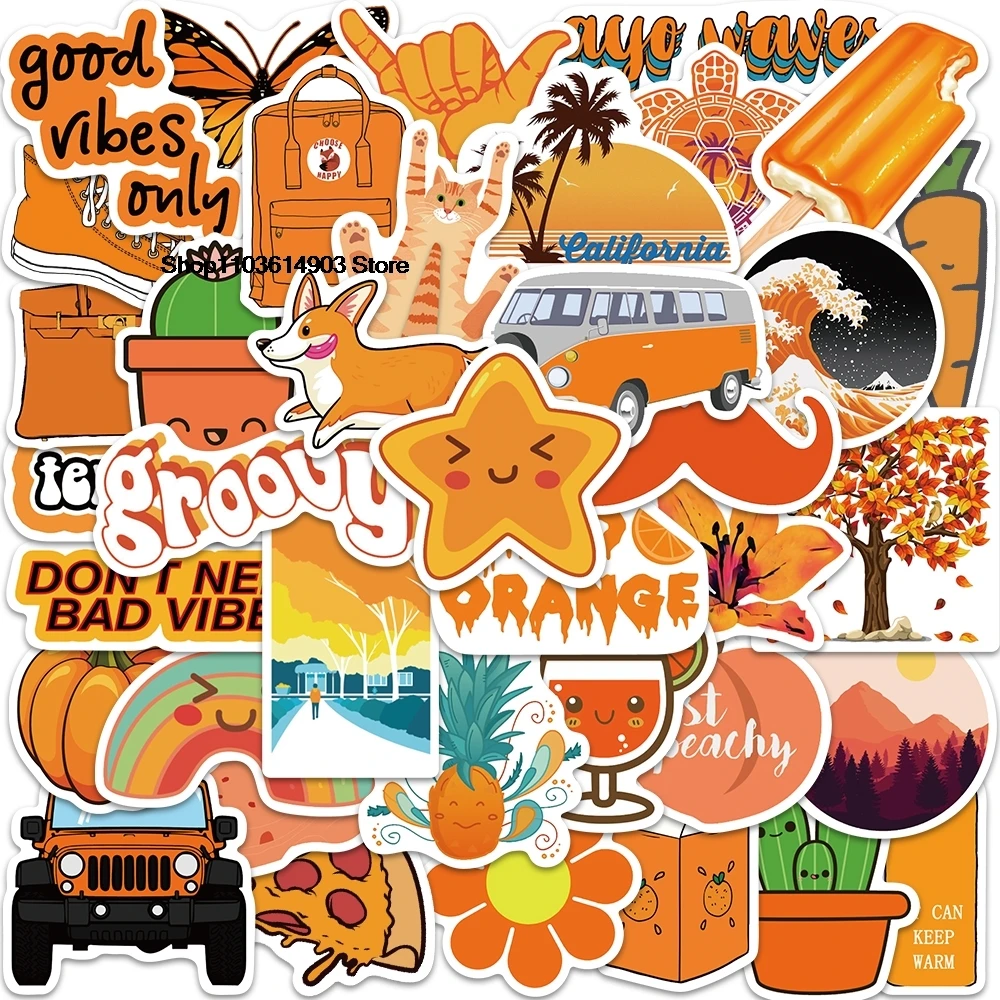 50PCS Cartoon Cute Orange Small Fresh Stickers Creative Decoration Mobile Phone Laptop Computer water bottle Skateboard Sticker