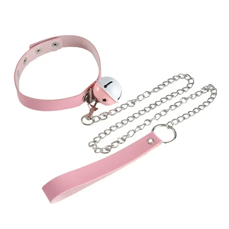 

Slave Bed Bondage Pink Collar PU leather Neck Restraint with Chain Leash BDSM Erotic Sex Toys For Women Couples Adult Games