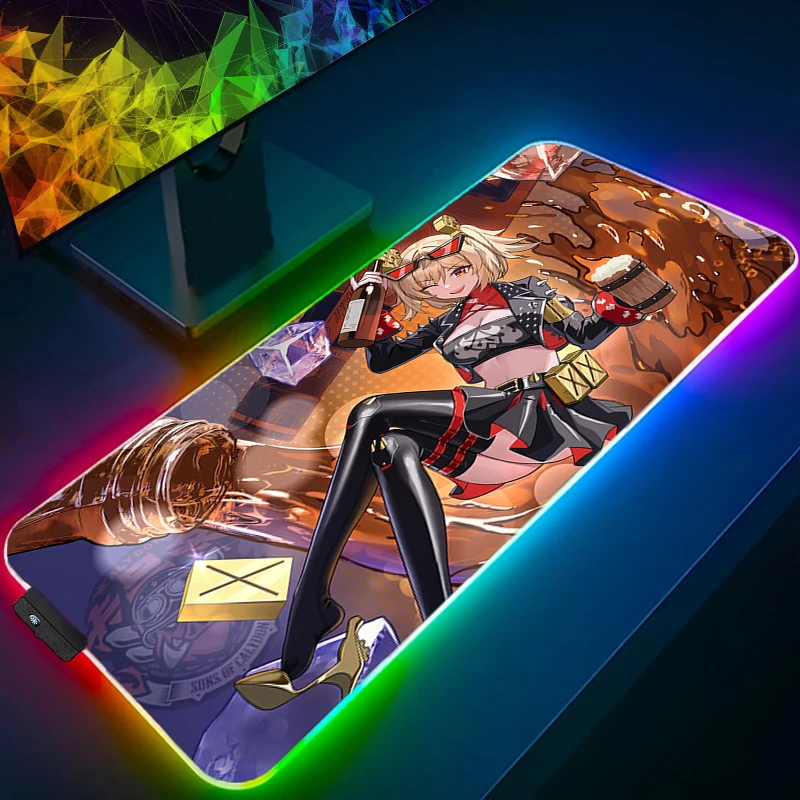 Mouse Pad RGB PC Speed For E-sports Players LED Laptop Computer Zenless Zone Zero Keyboard Pad Burnice White Desk Mat Mousepad