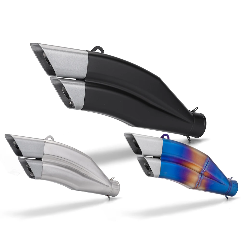 

High Quality Motorcycle Exhaust Pipe Muffler, K11 Style, Semi-Blue Tail End, Double Outlet, 51mm Caliber