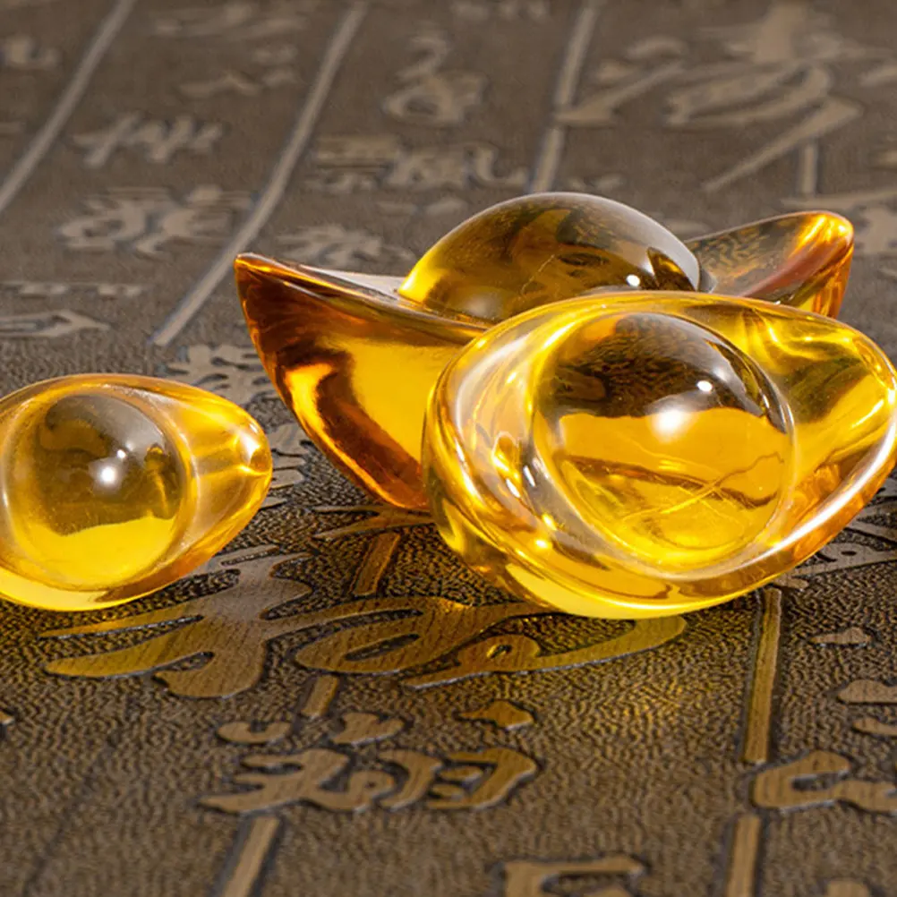 25Pcs Small Yellow Crystal Golden Ingot Ornaments Mini Yuanbao Decor for Wealth Luck Fengshui Home Office Desktop Decoration