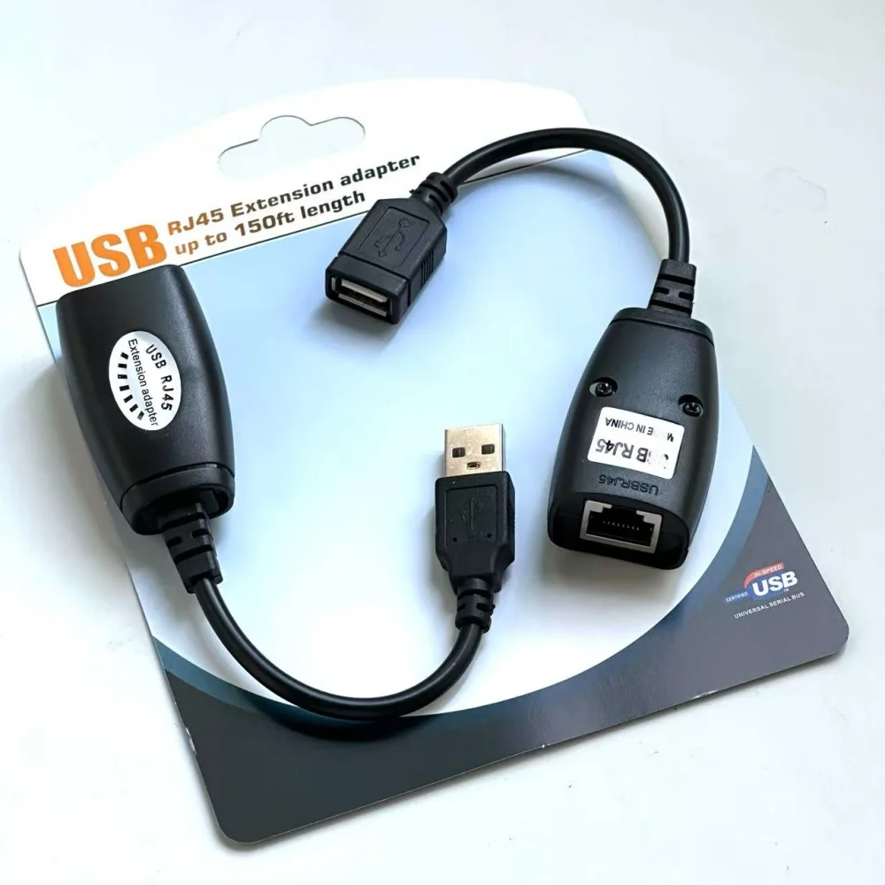 USB RJ45 Extension Adapter, USB 2.0 to RJ45 LAN Extension Adapter Over Cat5/Cat5e/Cat6 Cable Connector Compatible with Computers