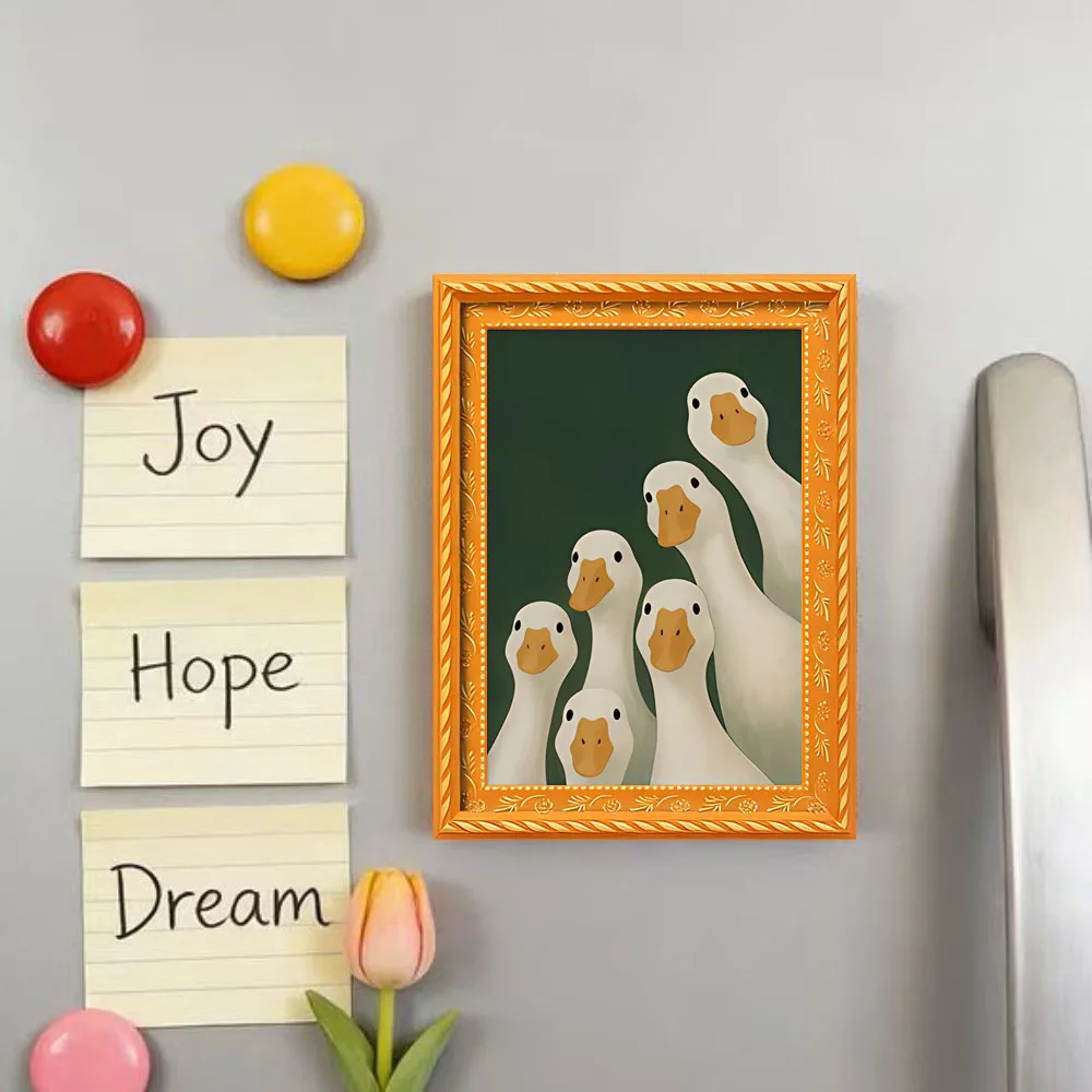 1 lindo imán para refrigerador con un diseño de seis patos, diseño de mini marco de fotos, pequeño marco creativo para colgar imágenes, artesanía en madera, divertida decoración para el hogar, imán para refrigerador novedoso imprescindible, interesantes accesorios de decoración para el hogar, regalo navideño