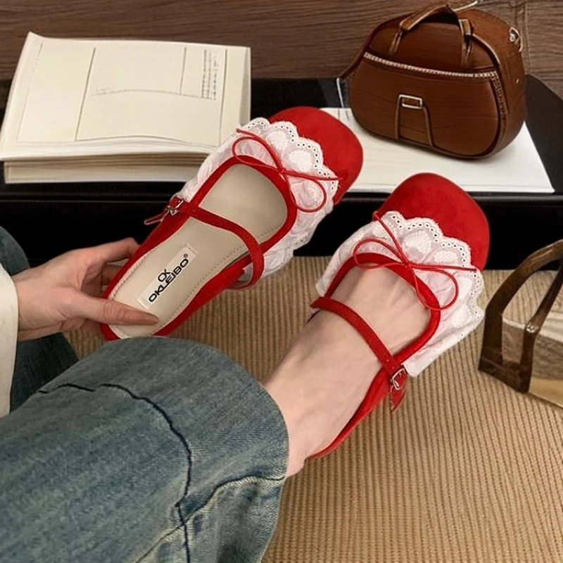 Spring Summer New Women's Flat Slippers - Square Toe French Elegant Lace Bow Mary Jane Slide Sandals, Closed Toe Casual Shoes