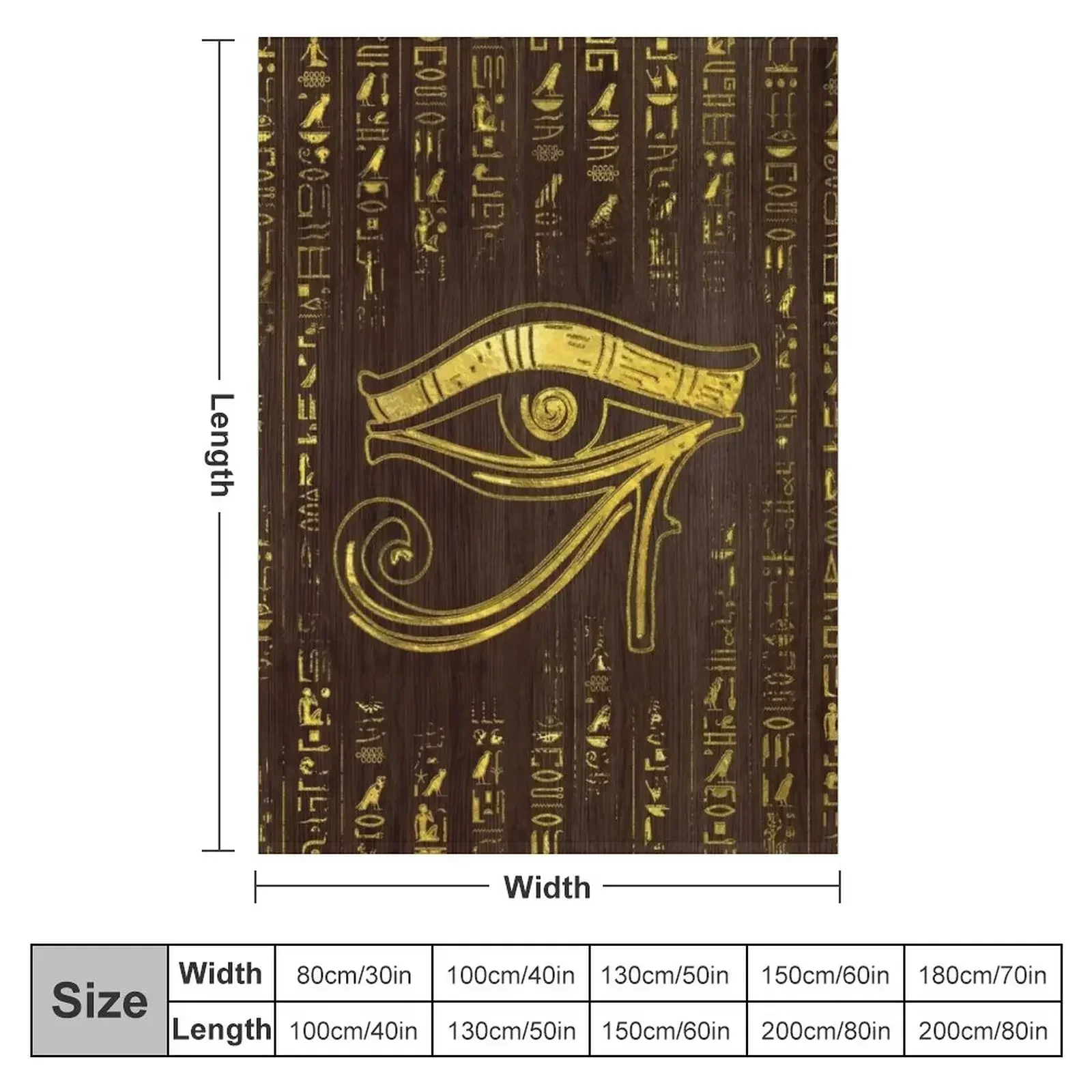 Golden Egyptian Eye of Horusand hieroglyphics on wood Throw Blanket Flannel Fabric funny gift for sofa Vintage Blankets