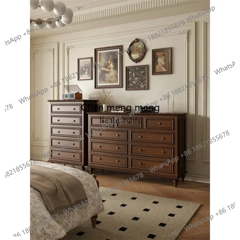 

American retro solid wood chest storage wall storage drawer cabinet