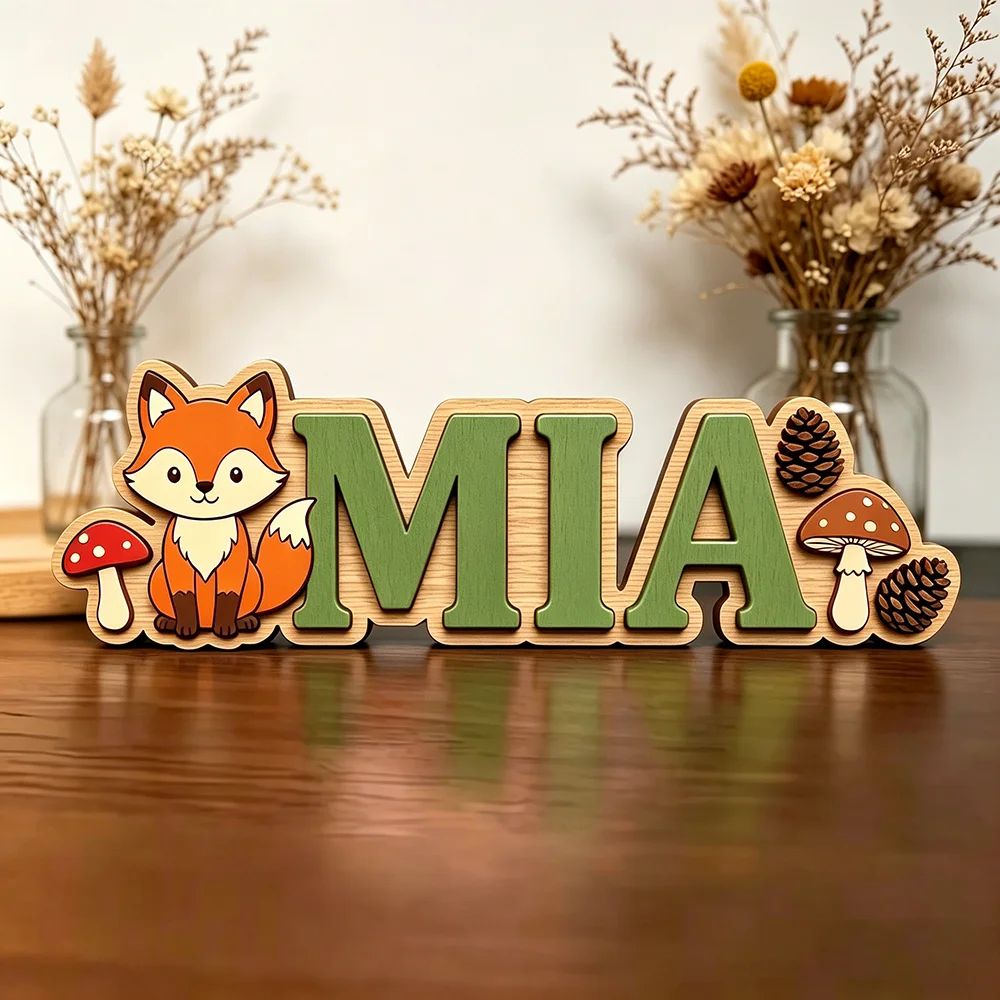 Whimsical Woodland Fox Custom Name Plaque for The Dearest Baby, Unisex Pinecone & Mushroom Nursery Wall Decor