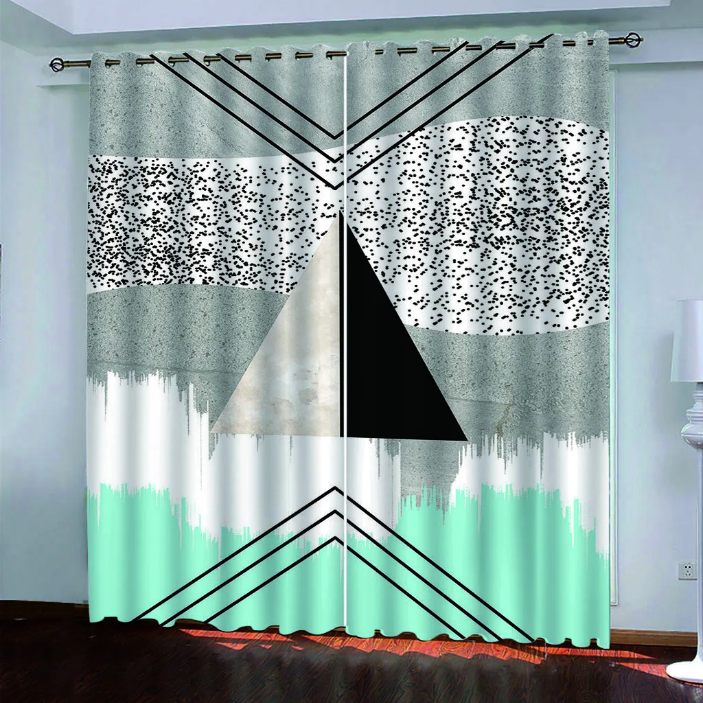 HUANZHUANG Living Room Curtain Decorative D Black And White Art Graffiti  Pieces Shading Window Curtains For Bedroom