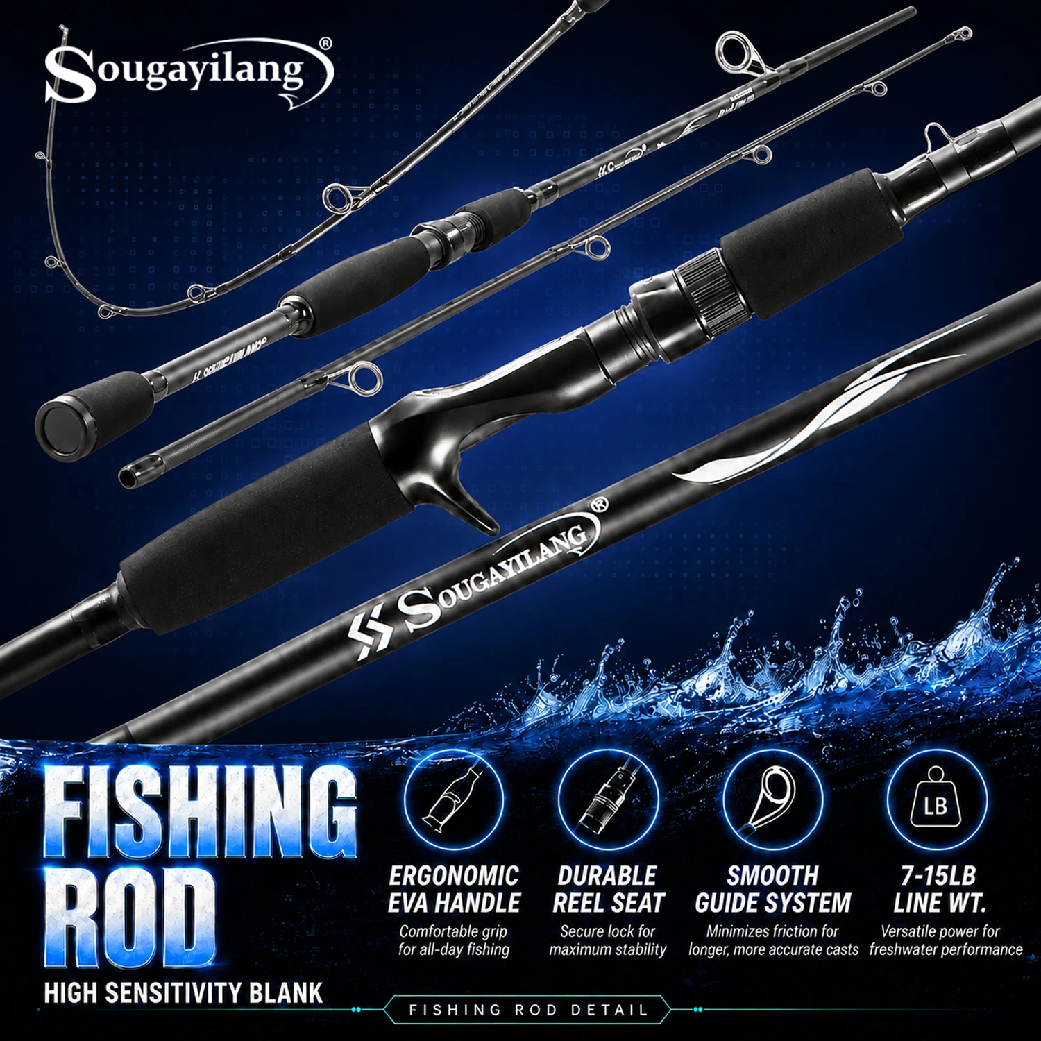 Sougayilang Portable Fishing Rod 1.8M Spinning Casting Rod 2 Section Fiberglass Bass Trout Fishing Pole for Freshwater Fishing