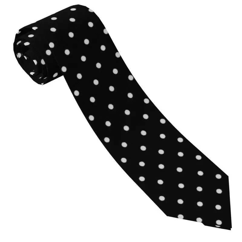 White Black Polka Dot Men's Tie Classy Vintage Soft Slim Casual Necktie for Business Dinner Graduation Wedding Party Church Gift