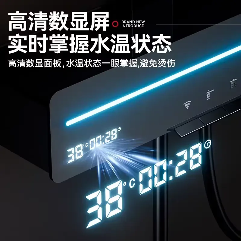 Hotel-Grade Chrome LED Thermostatic Shower System Single-Handle Bath Shower Faucets Soft Rain Massage Jet Made Ceramic view 6