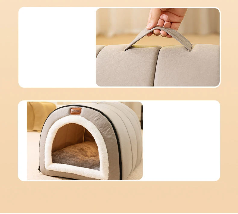 Winter-Hundebett, selbsterwärmend, Welpenhaus, gemütliches Katzenschlafzelt, Höhlenbetten, für drinnen, Kätzchen, Nest, Zwinger, Hütte für kleine, mittelgroße Hunde und Katzen – Detail 11