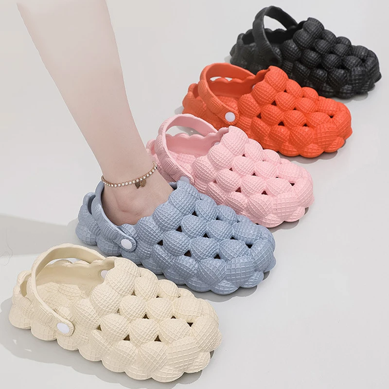 Litfun-Zapatillas con bola de burbujas para mujer, sandalias informales de playa a la moda, Tobogán de nube de masaje para interiores y exteriores, Verano