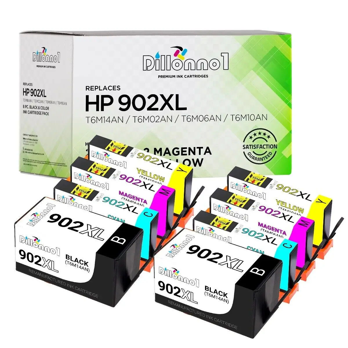 

8-pk Remanufactured HP 902XL T6M14AN T6M02AN T6M06AN T6M10AN Ink Cartridges