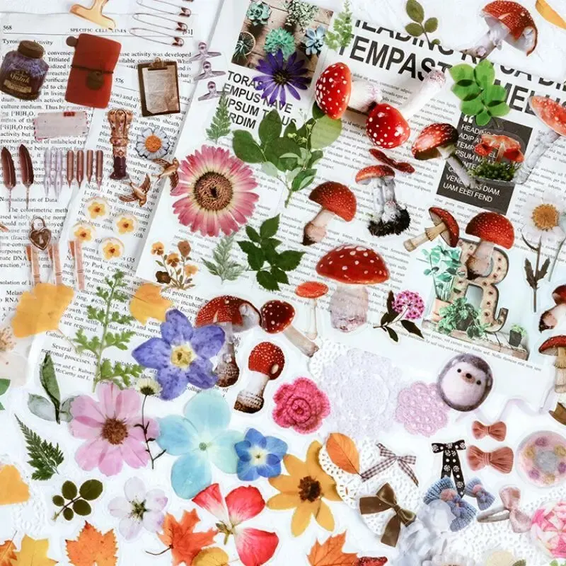 Vintage Flower Diary Stickers 40 PCS Aesthetic Plant PET Stickers for Scrapbooking and Decoration