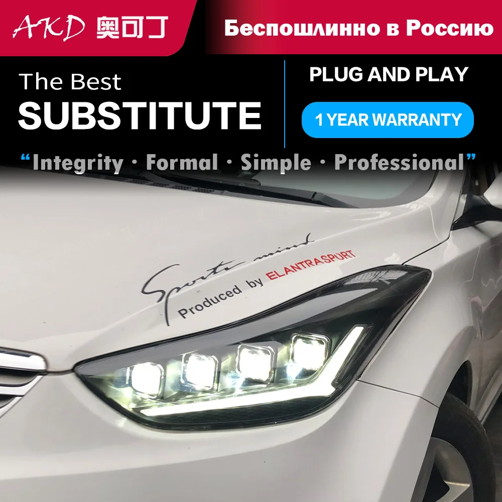 Parti della luce della testa a LED per Hyundai Elantra 2011-2016 fari anteriori sostituzione DRL luce diurna proiettore lifting