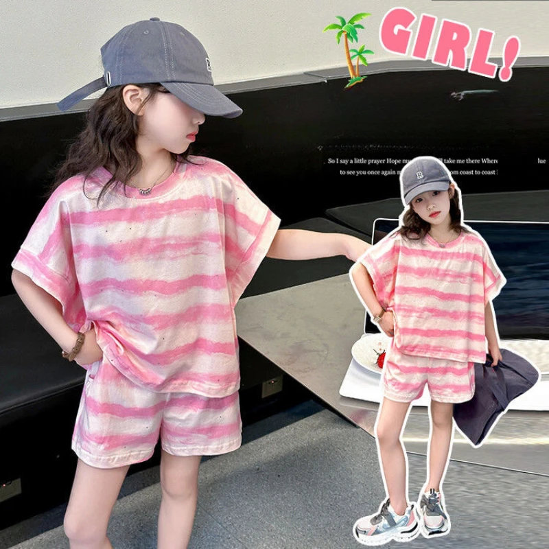 

Summer Baby Girls Clothes Set Pink Stripe Short Sleeve T-shirts and Shorts 2pcs Suit Children Fashion Top Bottom Outfits