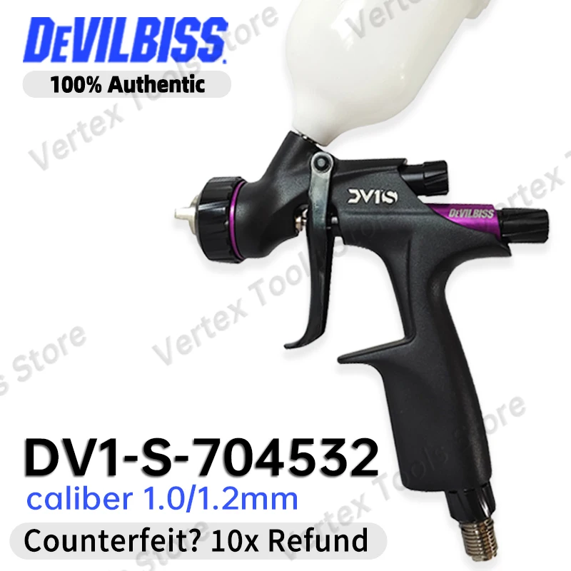 DeVilbiss DV1-S 704532 Mini Gravity Feed Air Spray Gun 1.0mm Pneumatic Tool for Automotive Spot Repair Body Clearcoat Touch Up