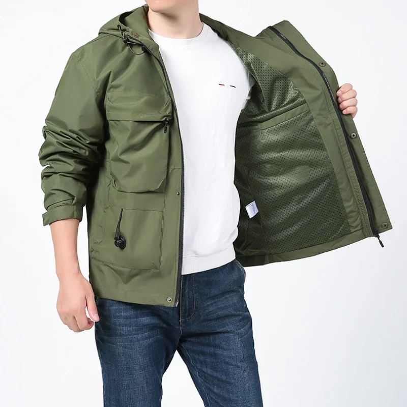 Men's Casual Loose Hooded Jacket Spring Autumn 2025 Outdoor Workwear Windbreaker New Collection