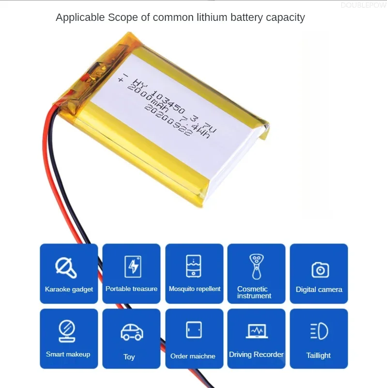 103450   Akumulator 3,7 V 2000 mAh, polimerowa bateria litowa, do MP5, zabawek, kamer, GPS, Bluetooth, głośników o dużej pojemności