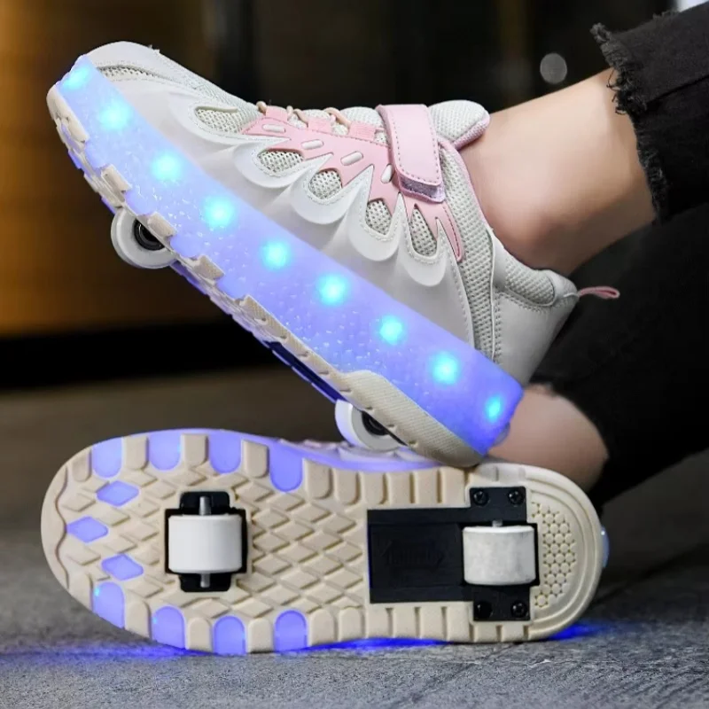 

2 wheels Dual-Use Deformation Roller Walk Shoe Luminous Led Light Skate Shoe USB Charging Outdoor Casual Fashion Kid Sneaker