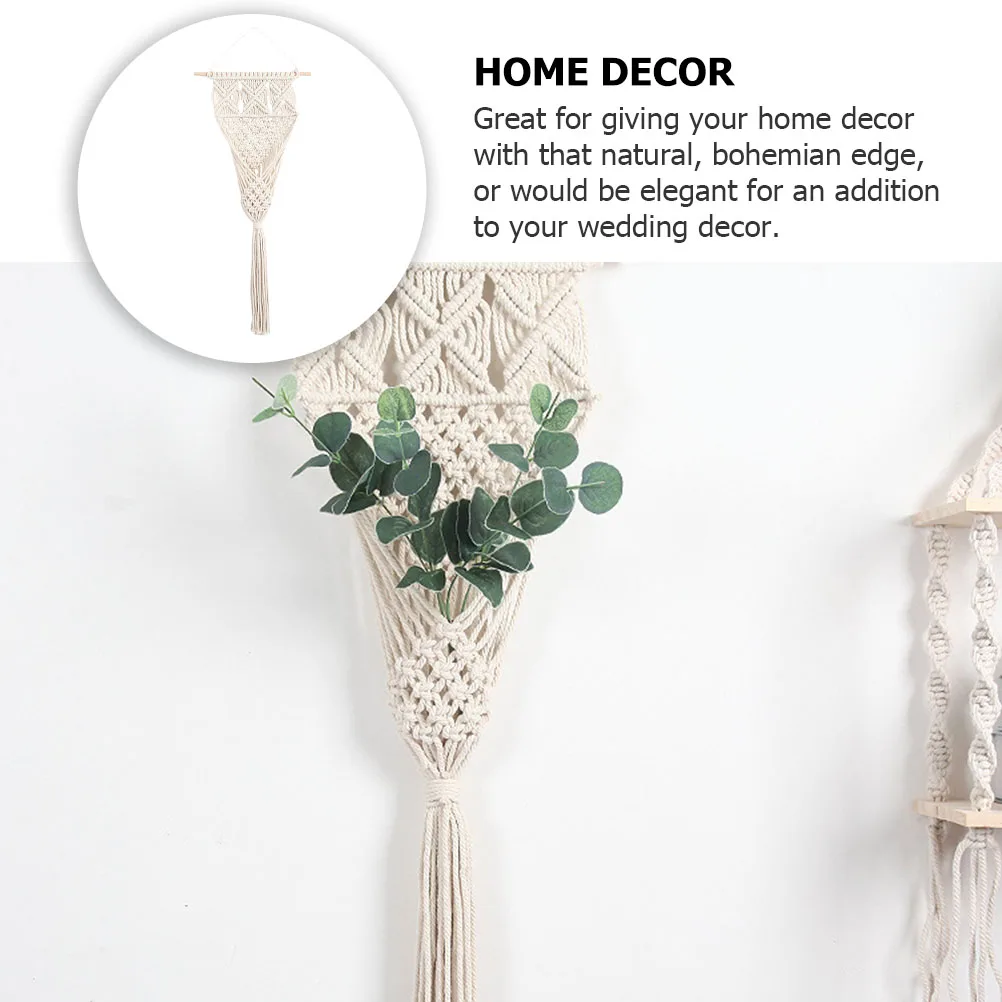 

Woven Hanging Holder Flower Pot Basket Woven Hanging Plant Holder Cotton Rope Wood Decor