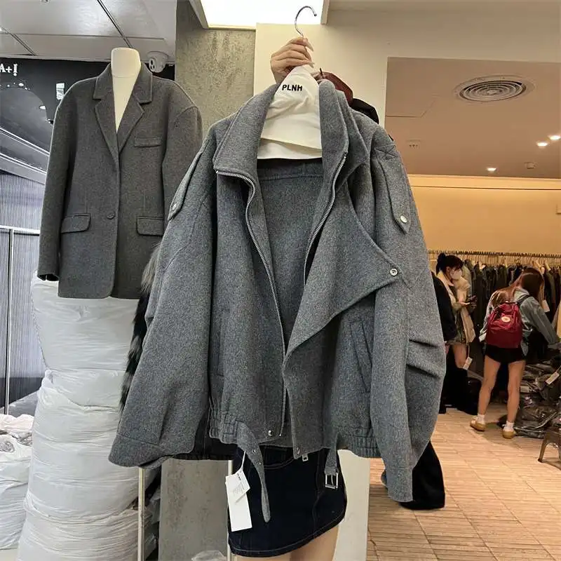 

Vintage Women's Suede Jacket Coat Chic Zipper Lapel Long Sleeve Motorcycle Outwear 2025 Spring Street Chic Lady Top Coats