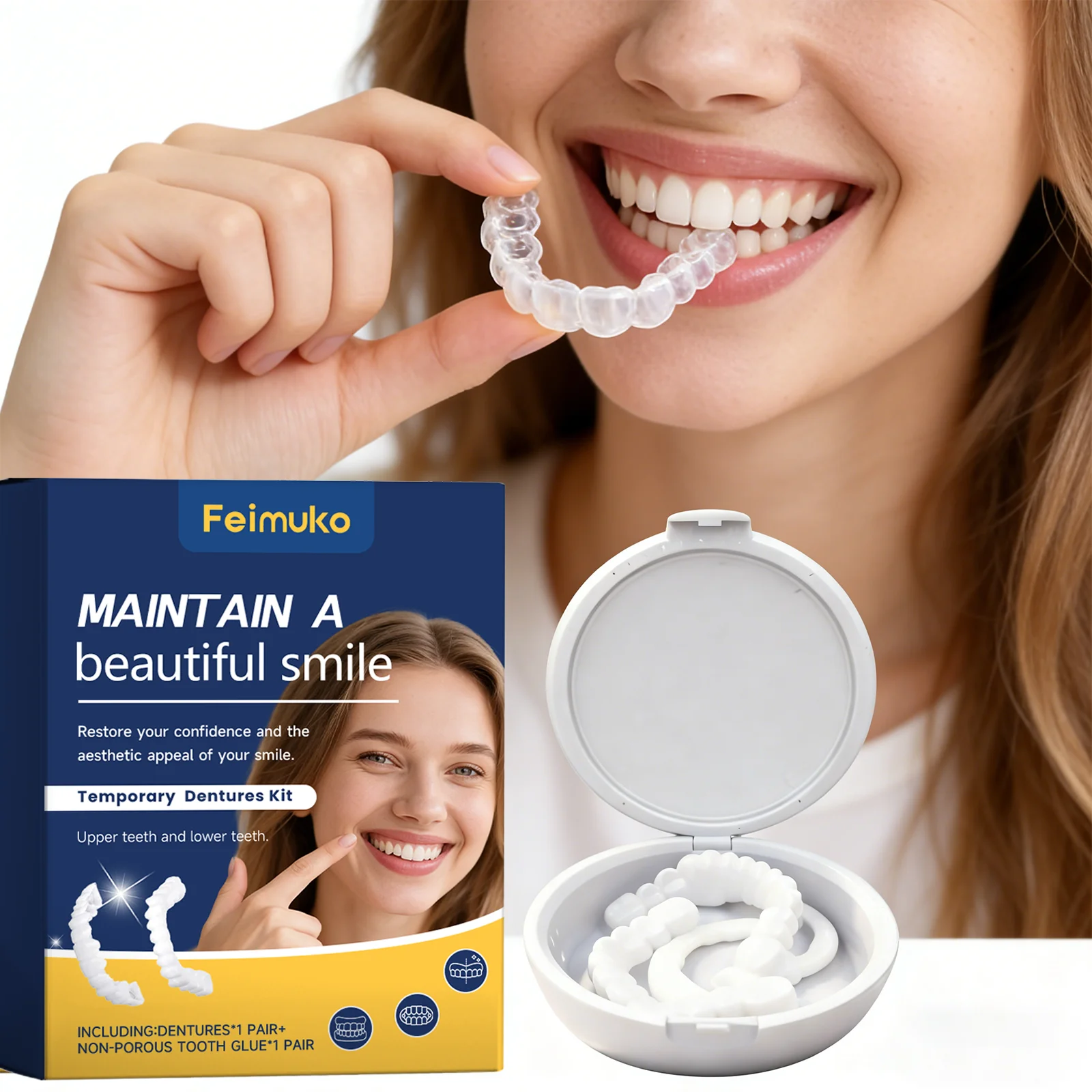 Snap On Dentures Smile Veneers Instant Smile Temporary Teeth Missing Teeth Cover Adjustable Perfect Smile Fake Teeth Resin